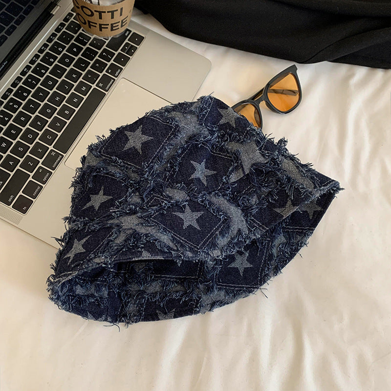 Wholesale Blue Star Denim Bucket Hat