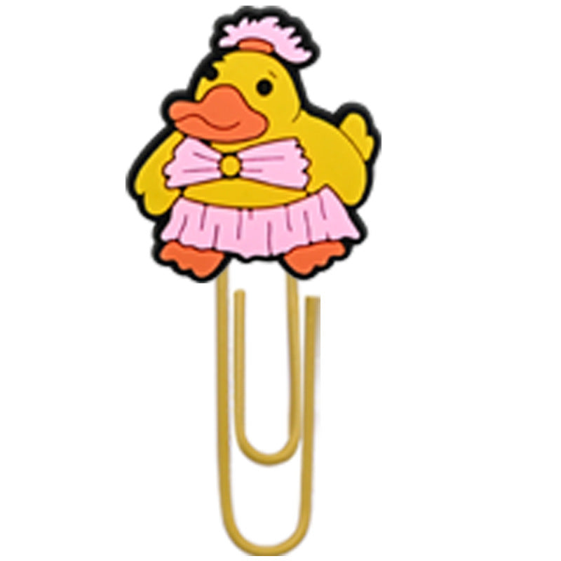 Wholesale Random 50pcs Little Yellow Duck Metal Soft Rubber Paperclip Bookmarks