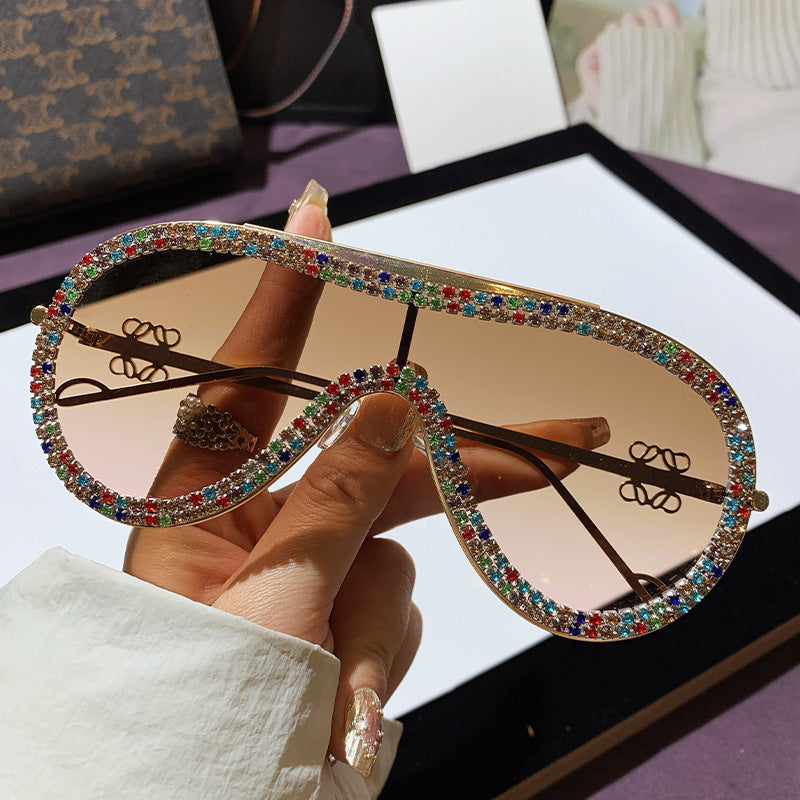Wholesale Metal  glasses  sunglasses one-piece sun protection diamond-studded sunglasses for women