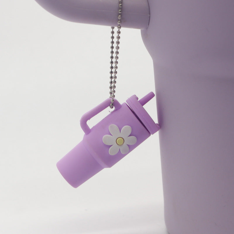 Wholesale Soft Rubber Keychain Flower Milk Tea Cup Small Pendant Cup Accessories