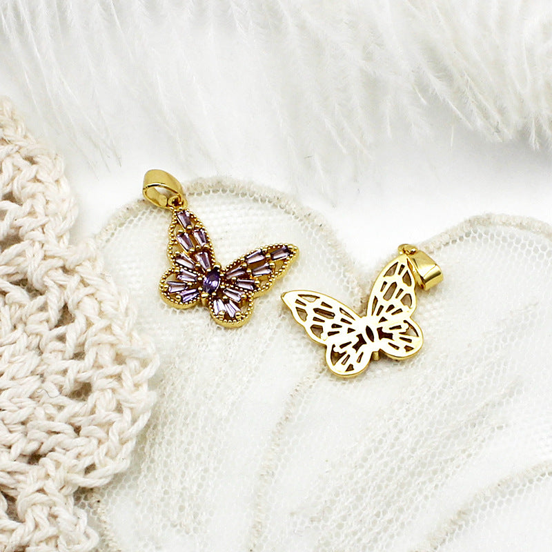 Wholesale Copper Micro Inlaid Color Zirconium Butterfly DIY Jewelry Accessories
