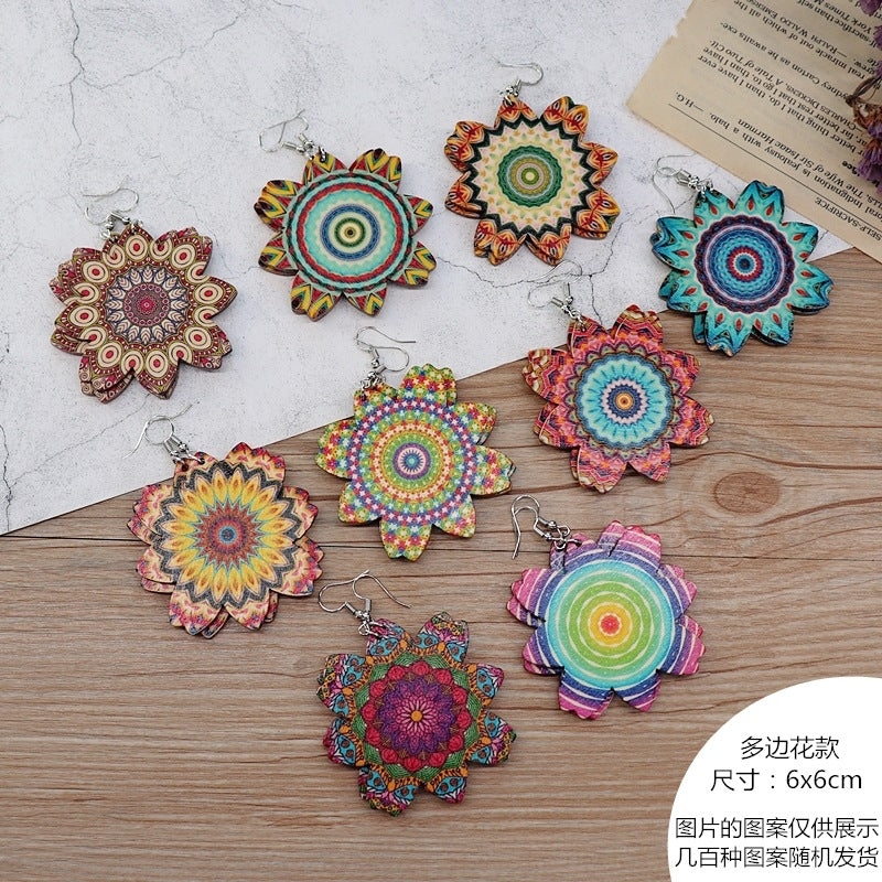 Wholesale Vintage Printed Wooden Earrings
