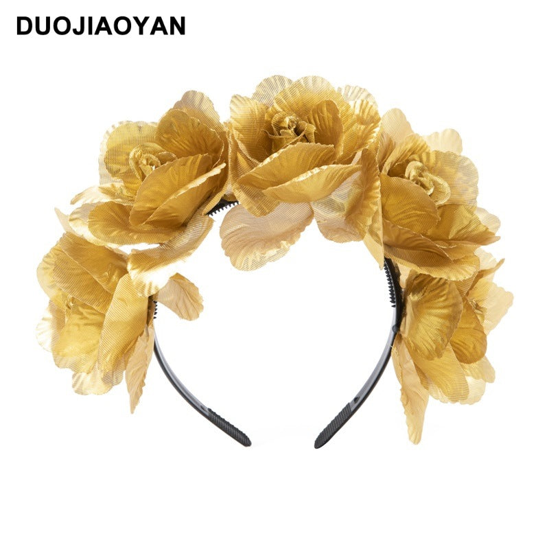 Wholesale Carnival artificial fabric rose purple green big flower headband