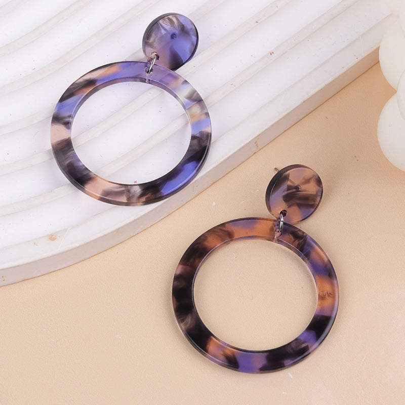 Wholesale Acetate plate colorful hollow round acrylic earrings retro leopard print earrings