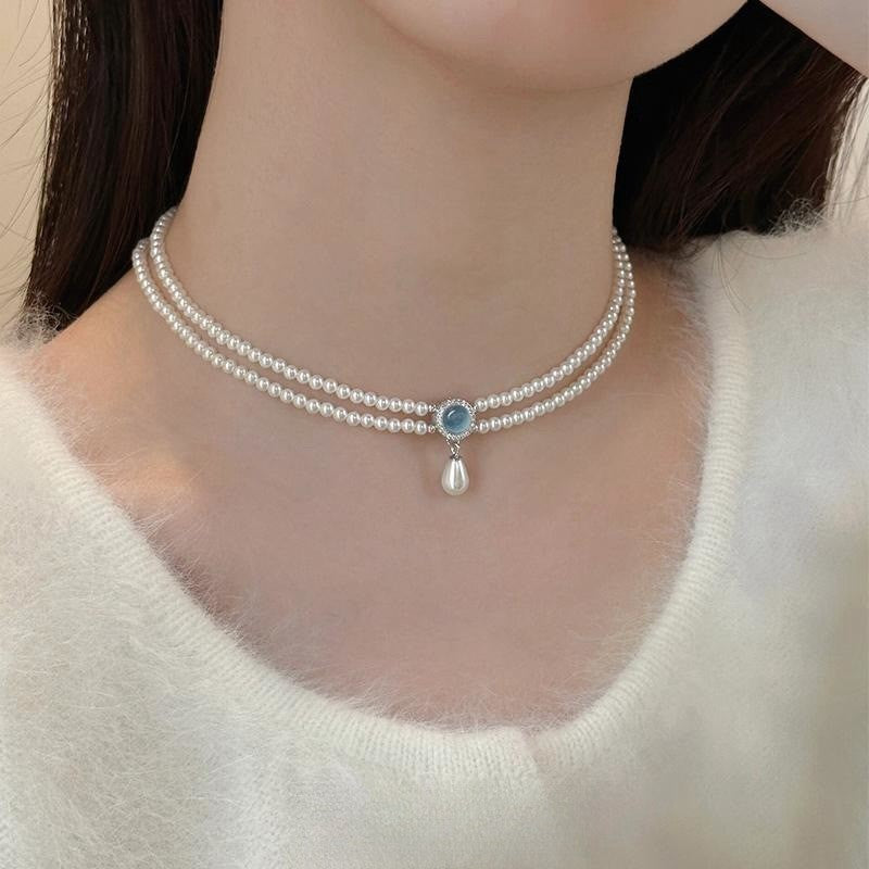 Wholesale Spring and Summer Fresh Light Blue Niche Beaded Necklace