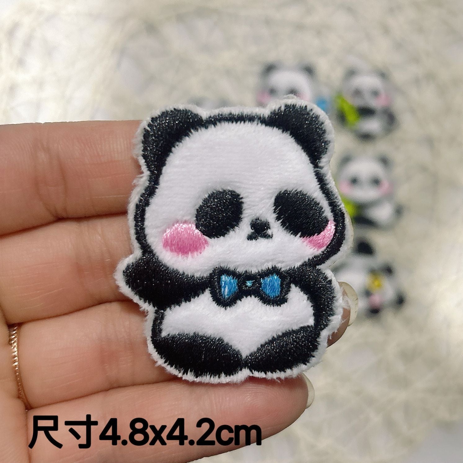 Wholesale 10pcs Self-Paste Plush Cartoon Panda Embroidered Cloth Sticker DIY Accessories