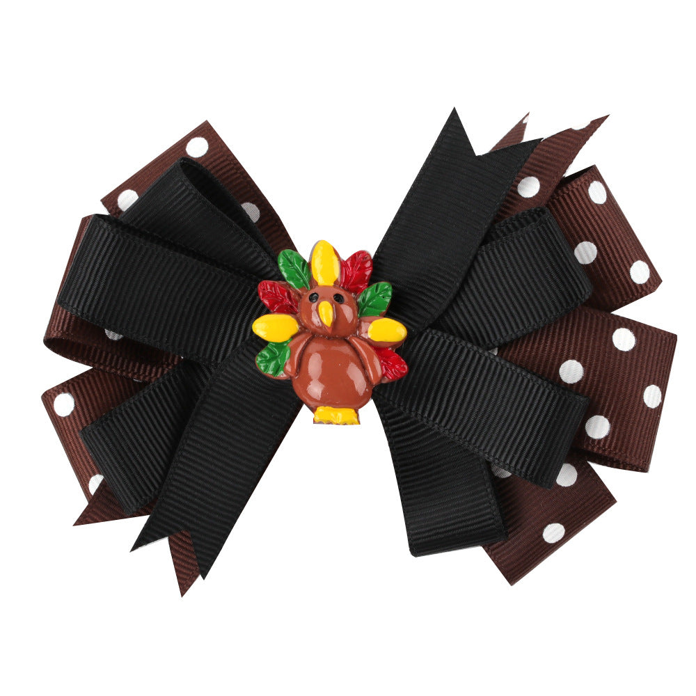 Wholesale 10pcs/pack Thanksgiving Children' s Bow Hairpin Point Small Turkey Accessories Headwear Rowan Ribbon