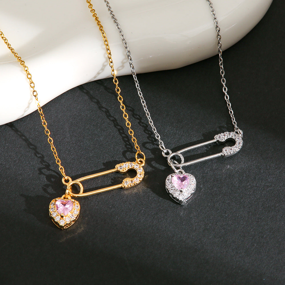 Wholesale Zircon Brooch Heart Titanium Steel Clavicle Necklace