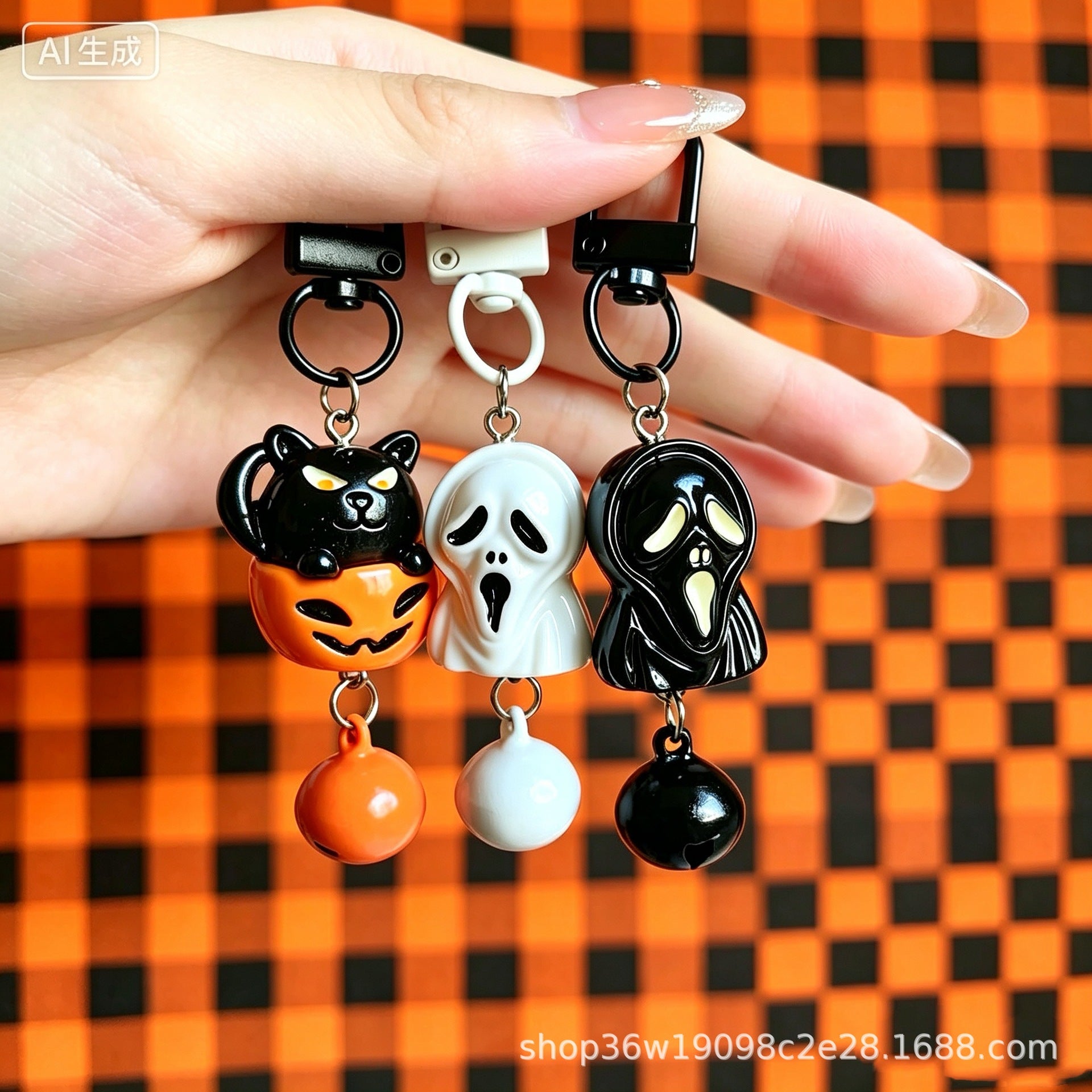 Wholesale  3D Skull Ghost Pumpkin Keychain Bag Charm Car Key Accessory Trendy Dark Style For Resale