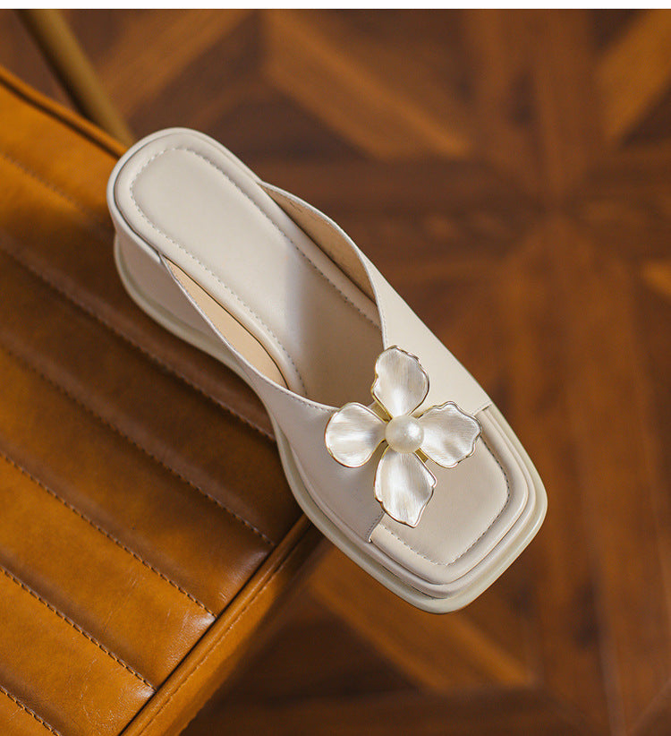 Wholesale Wedge slippers women's summer outer wear Pearl Flower muffin thick bottom women's sandals