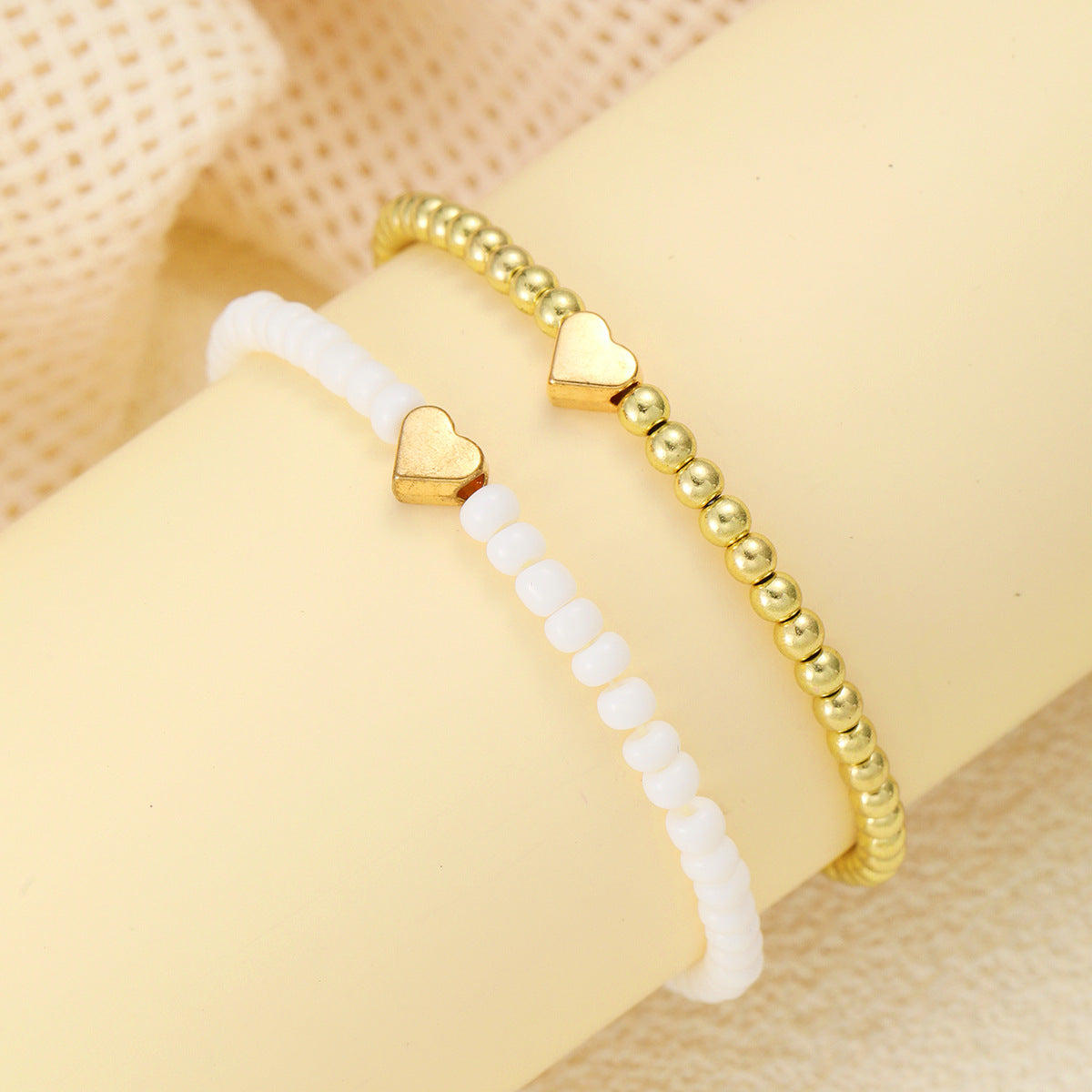 Wholesale Beaded Heart Bracelet 2-Piece Set