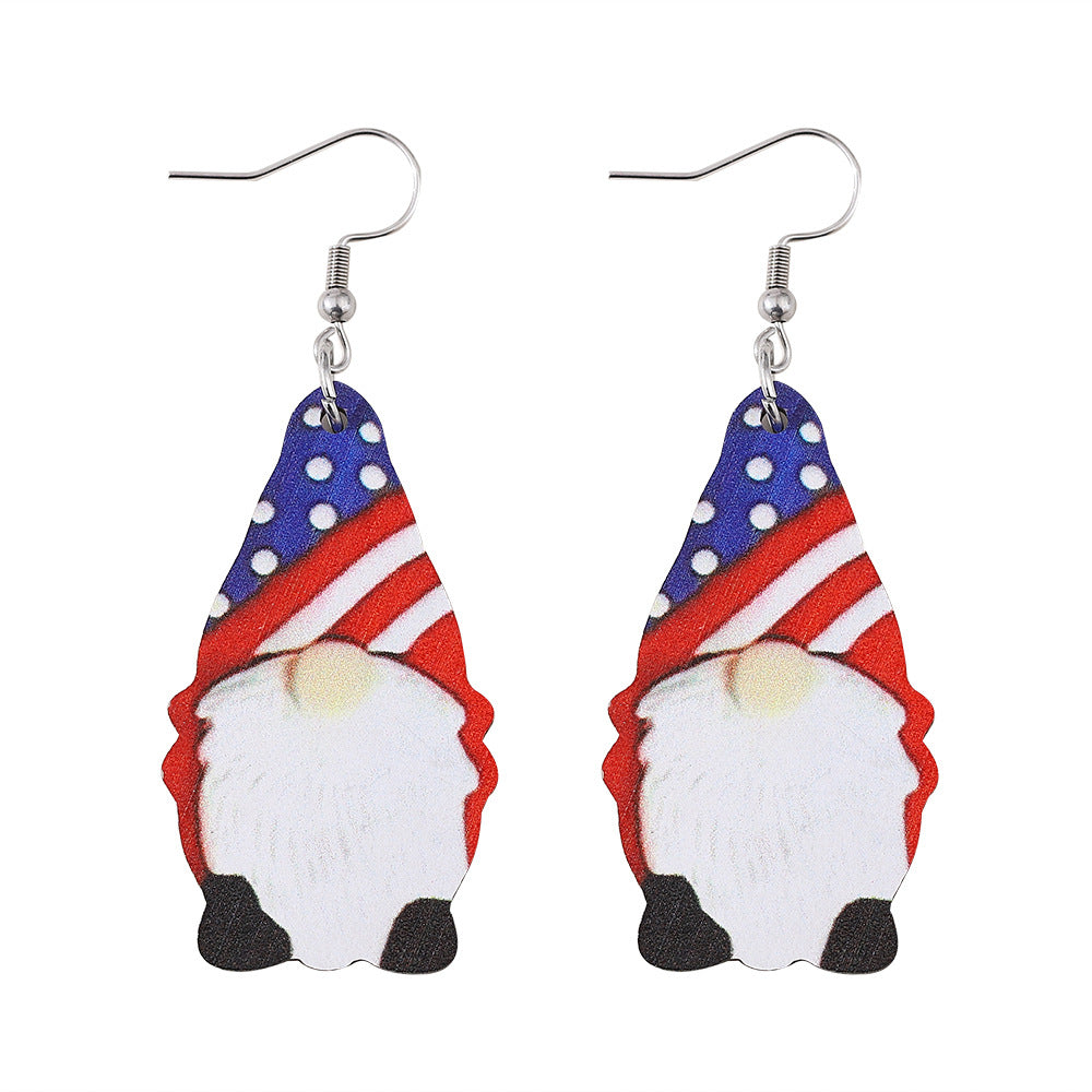 Wholesale Star Stripe Love Swimsuit Dwarfs Double Sided Wood Earrings