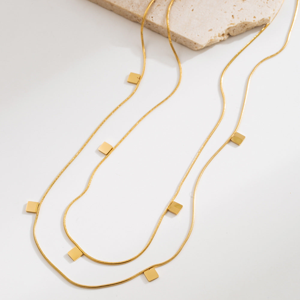 Wholesale Geometric double-layer necklace titanium steel clavicle chain