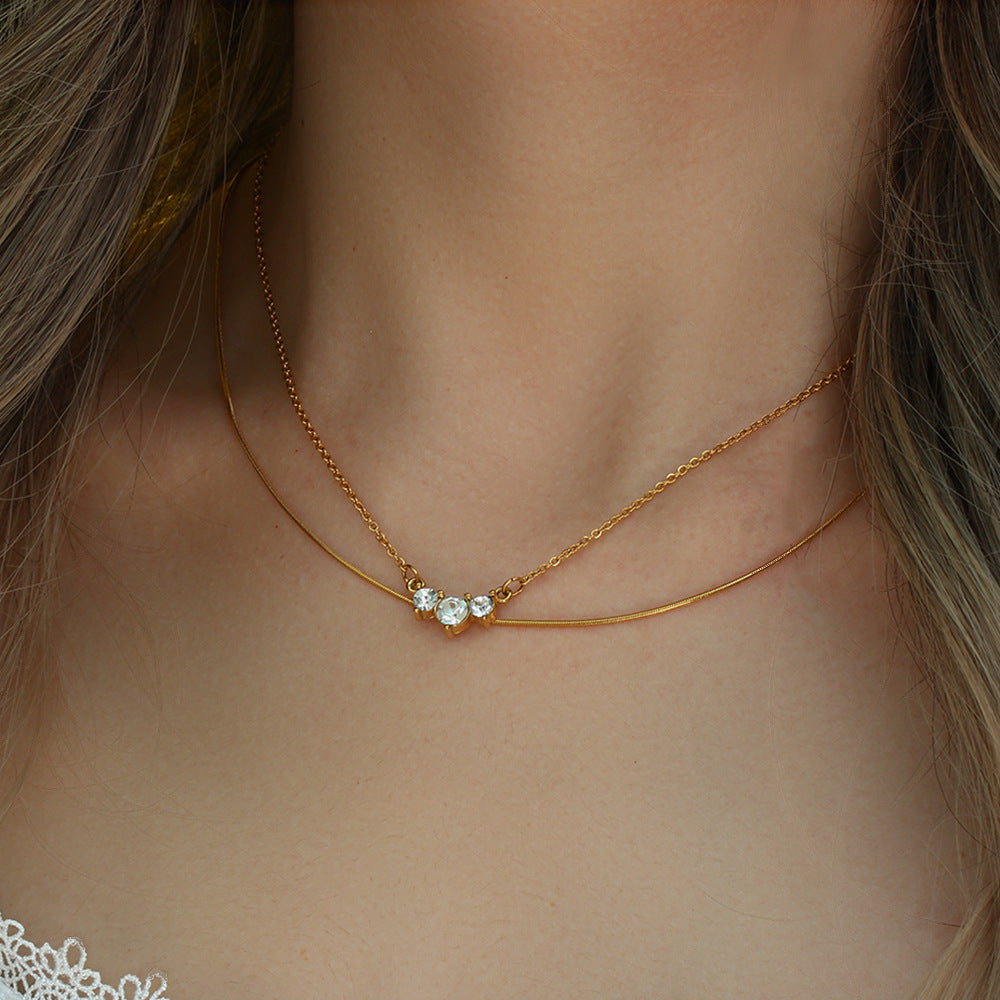 Wholesale Stainless Steel Plated 18K Three Zircon Petals Necklace