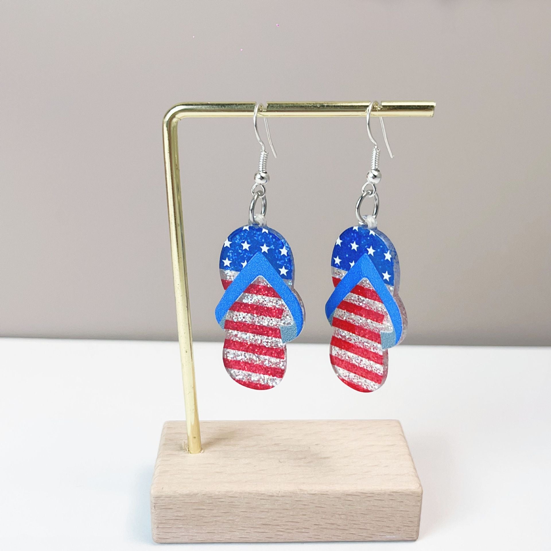 Wholesale Independence Day Flag Red Blue Sunflower Love Earrings