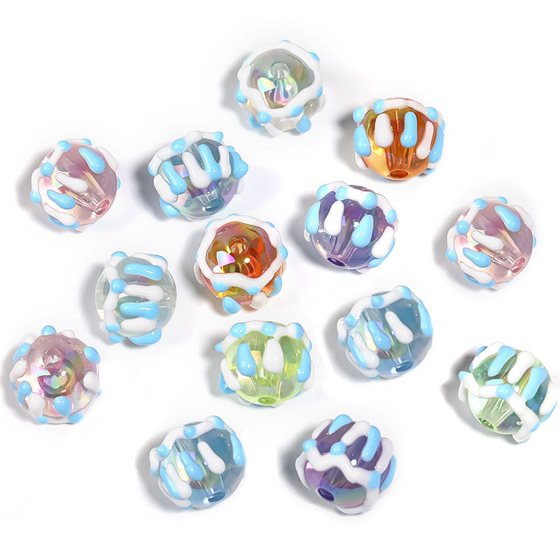 Wholesale  50pcs  Transparent hand-painted acrylic round beads  Acrylic Beads