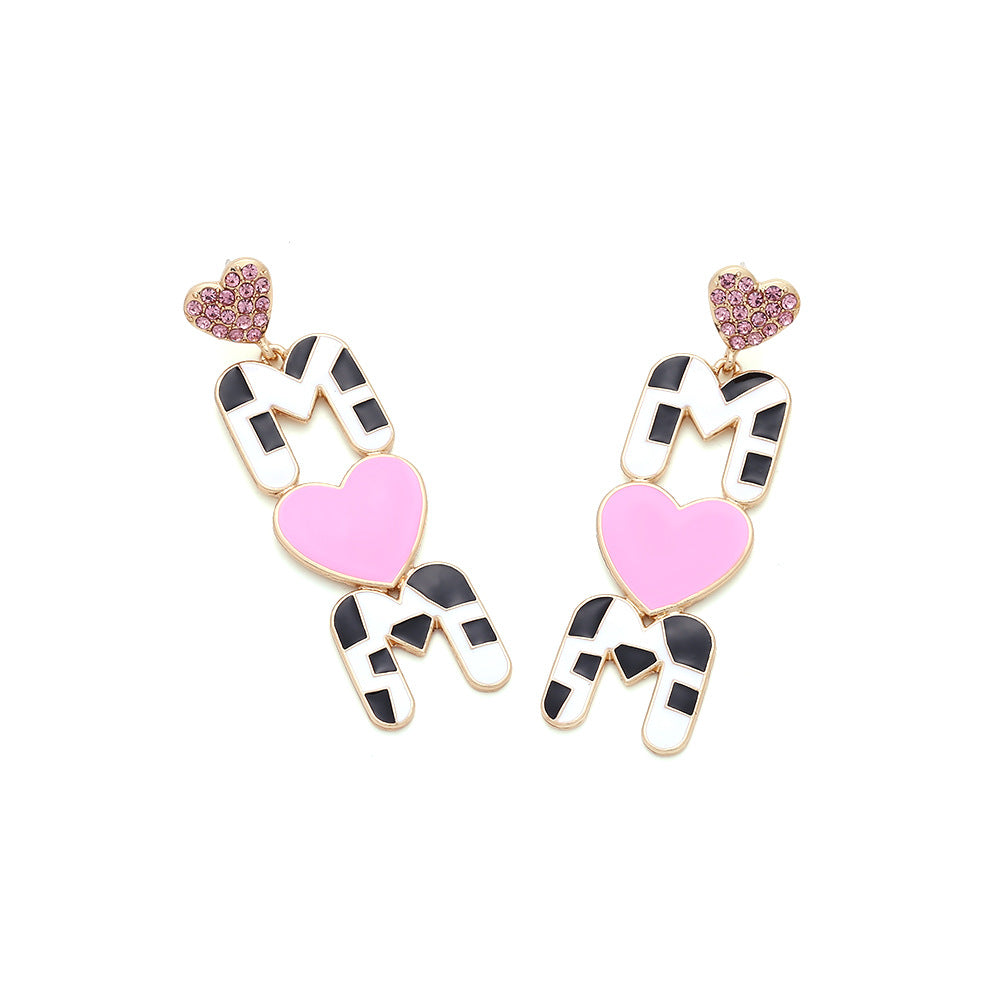 Wholesale Cow Print Mom Love Letter Alloy Earrings