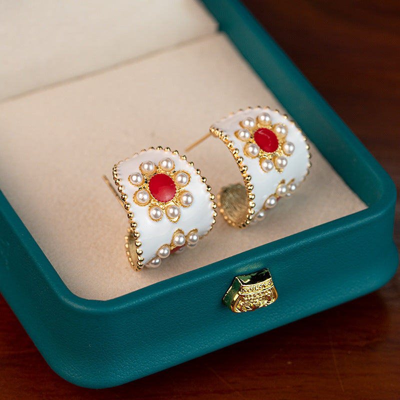 Wholesale Oil Drop Round Pearl Geometric C Shape Earrings