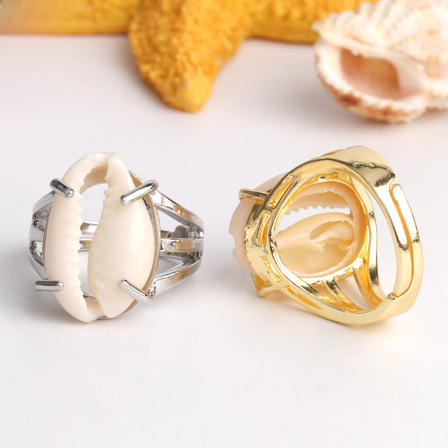 Wholesale Gold-plated silver natural conch shell open ring