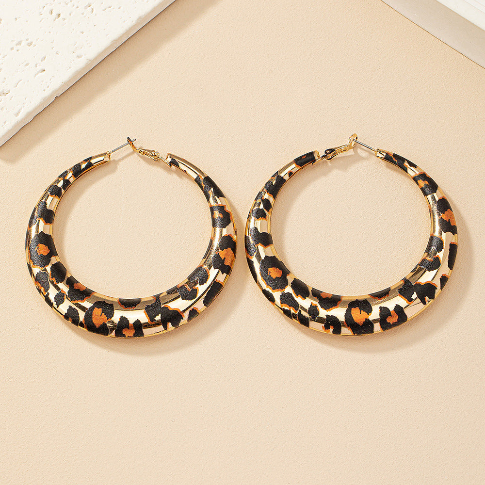Wholesale Leopard Cow Print Geometric Circle Earrings Alloy Electroplated Retro Jewelry Accessory