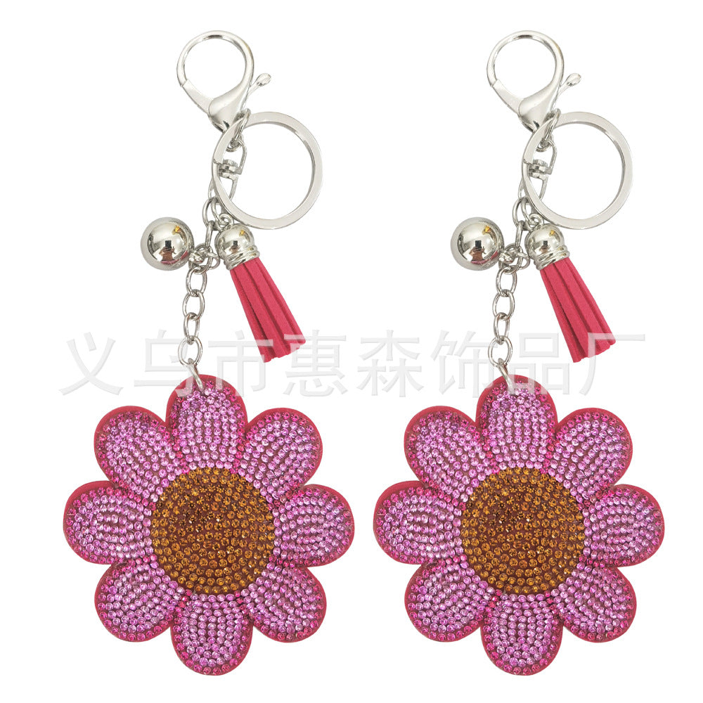 Wholesale 4pcs Cute diamond studded flower Rhinestone Keychain