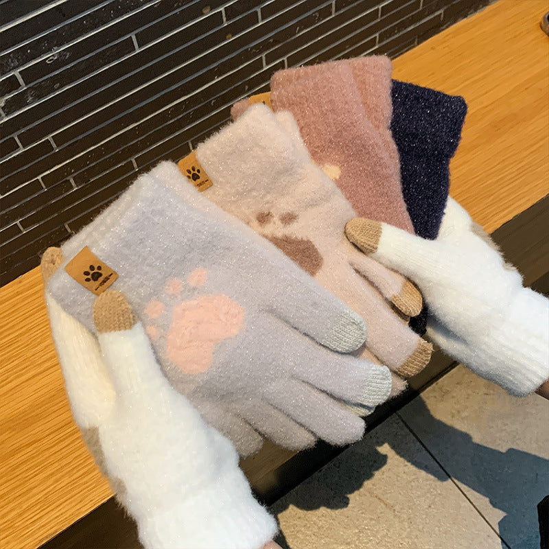 Wholesale Women's Thick Warm Knitted Wool Cycling Cold Protection Students Winter Cute Plush Gloves