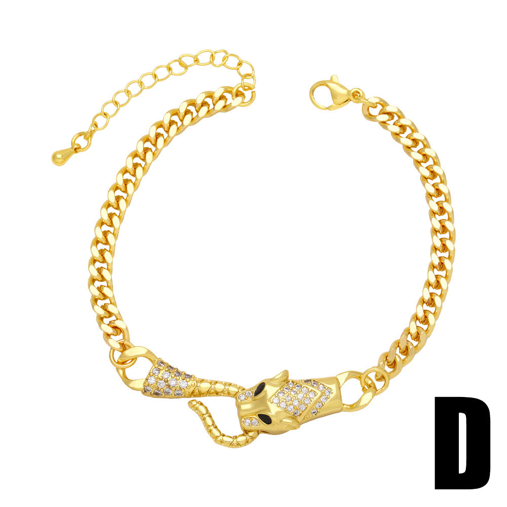Wholesale Leopard Head Cuban Chain Diamond Copper Bracelet