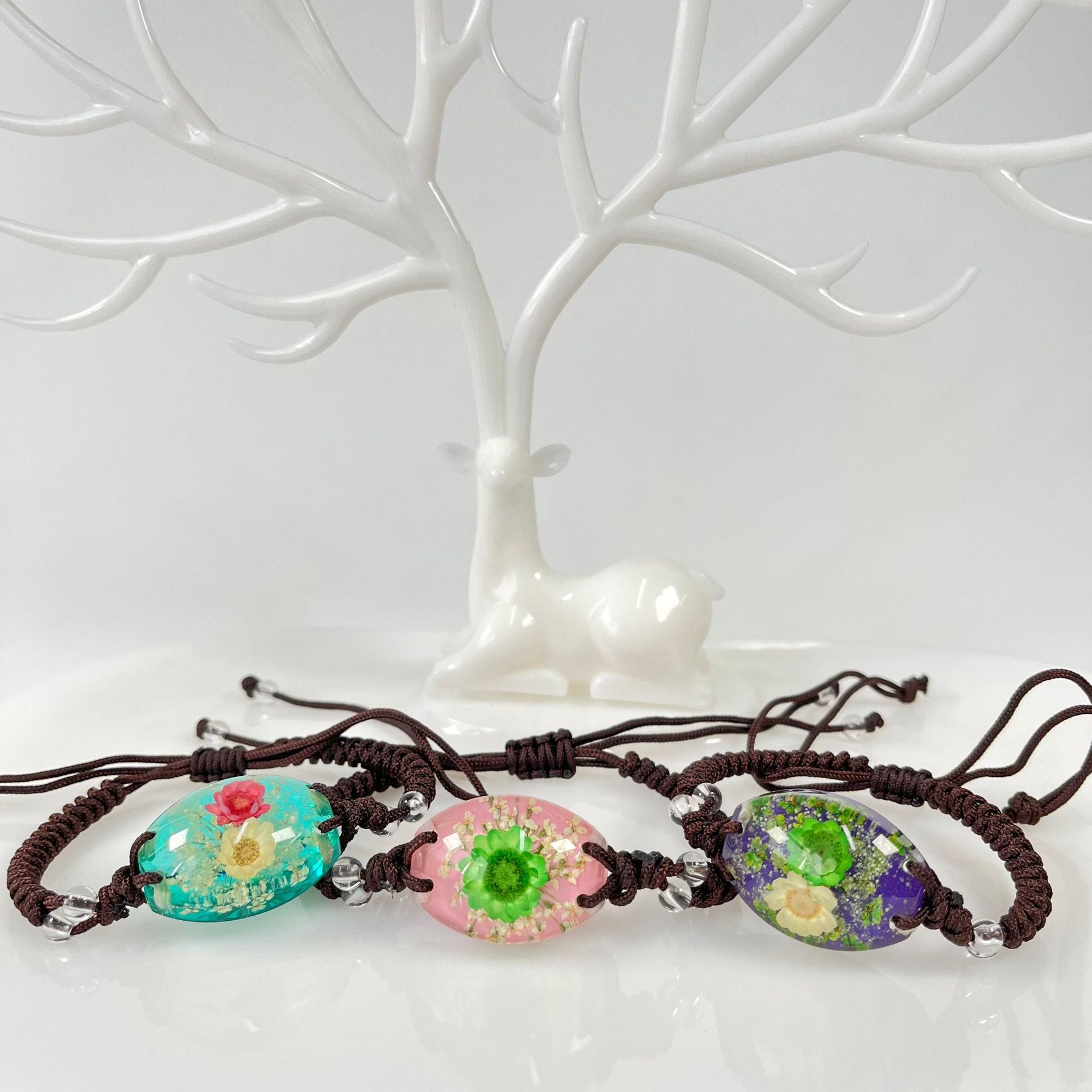 Wholesale 12PCS Handmade Latex Luminous Real Flower Amber Bracelet