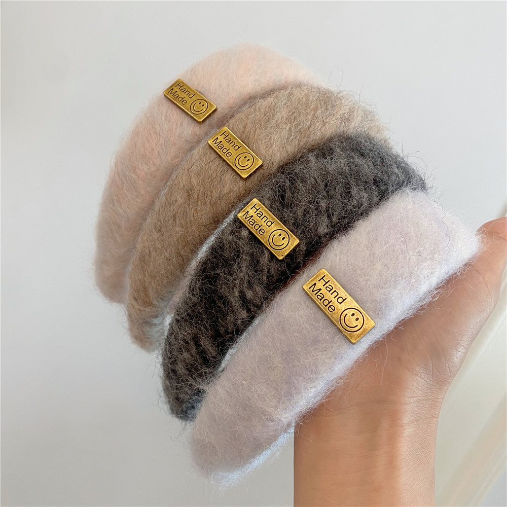 Wholesale Autumn and Winter Letter Sticker Mink Hair Sponge Headband