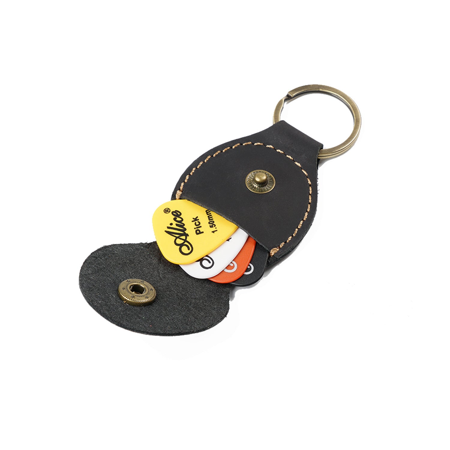 Wholesale Cowhide Guitar Pick Bag Storage Box Leather Keychain