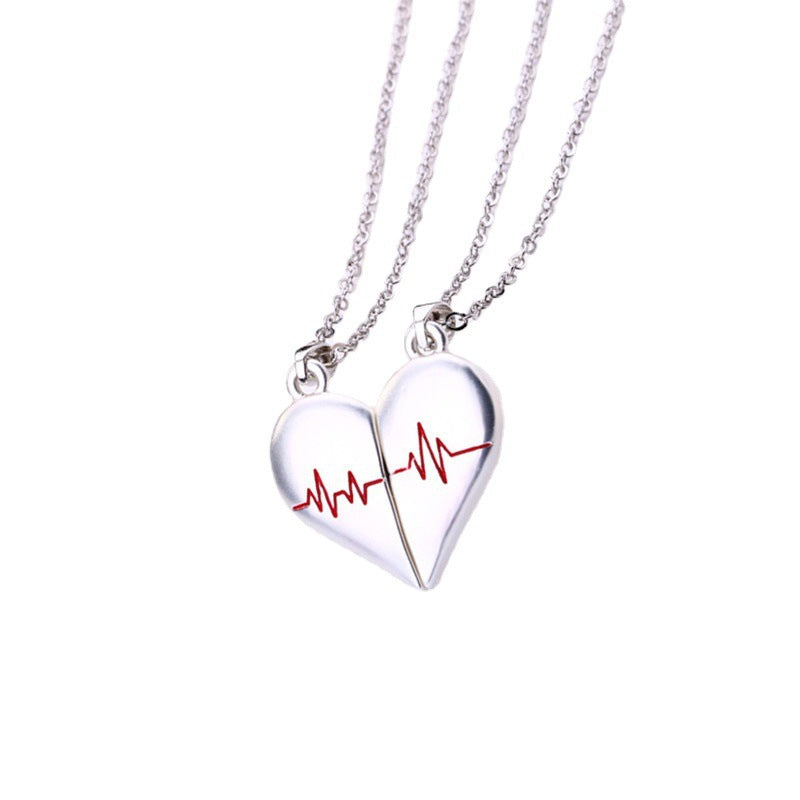 Wholesale Magnetic ECG Valentine' s Day Heart Titanium Steel Necklace