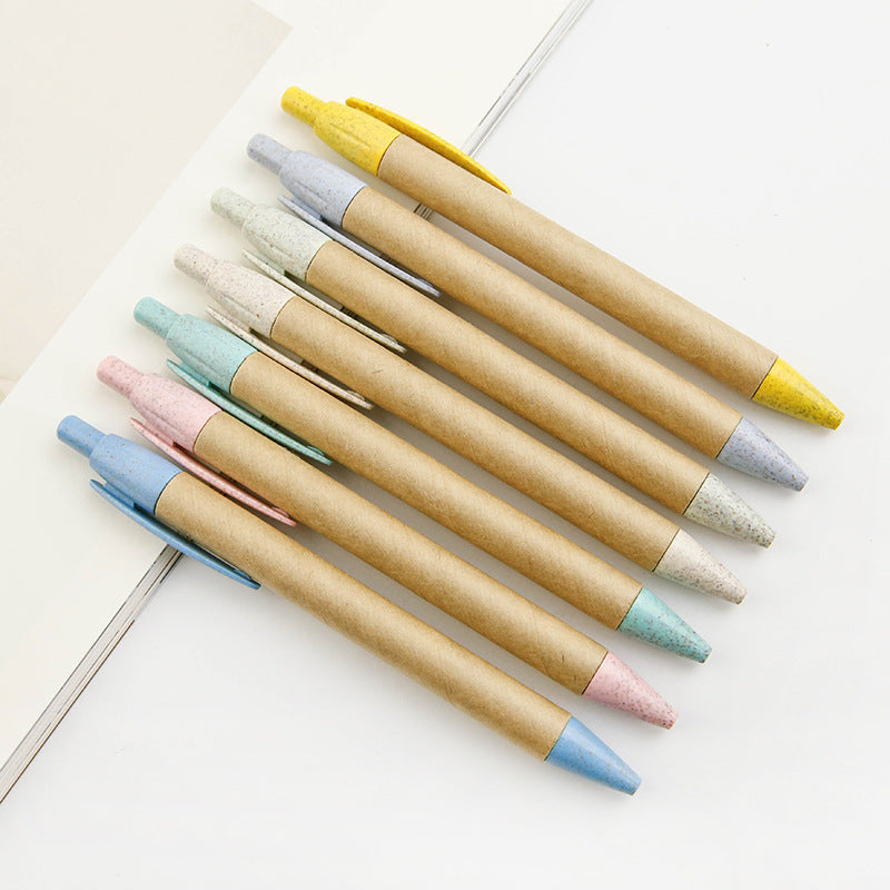 Wholesale of New Environmentally Friendly and Biodegradable Wheat Straw Straw Pen Pattern Paper Tube Cork Ballpoint Pen