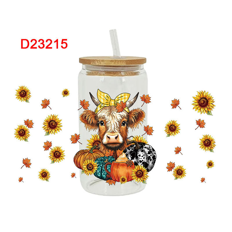 Wholesale Cute flowers lamb  calf 16oz Cup UV DTF Wraps