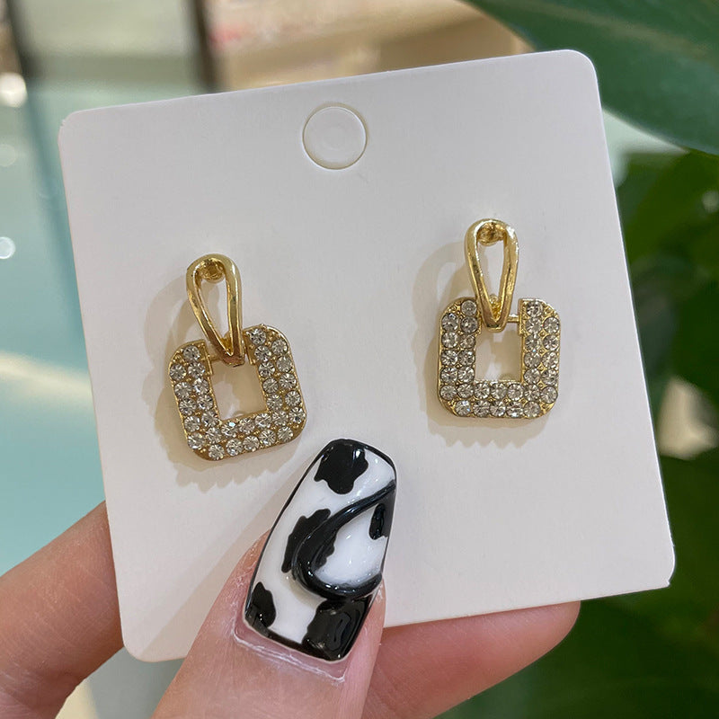 Wholesale Alloy Dot Drill Oil Drop Square Irregular Glass Drill Earrings