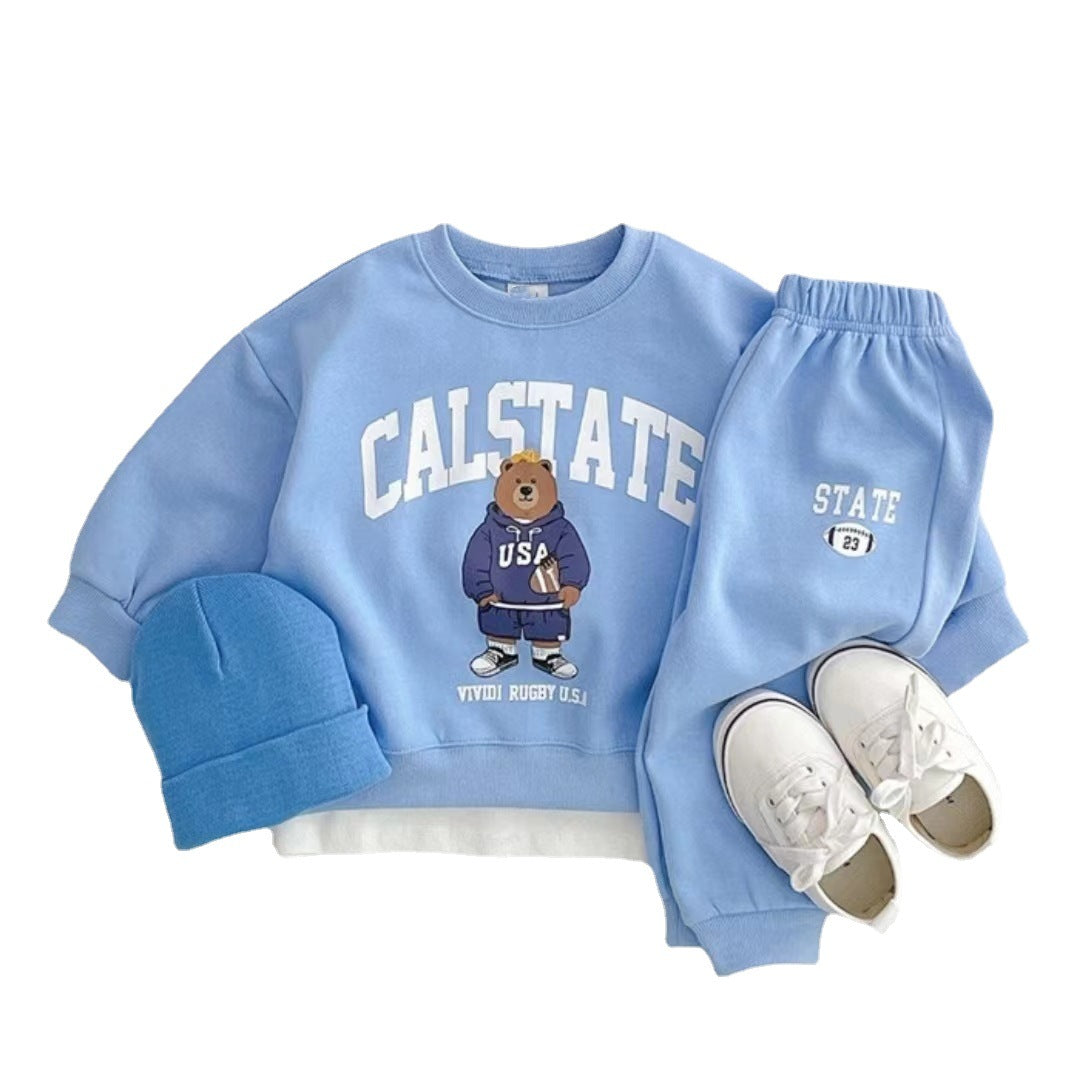 Wholesale Cotton Children's Baby Bear Pullover Sweatshirt and Sweatpants Two-piece Set