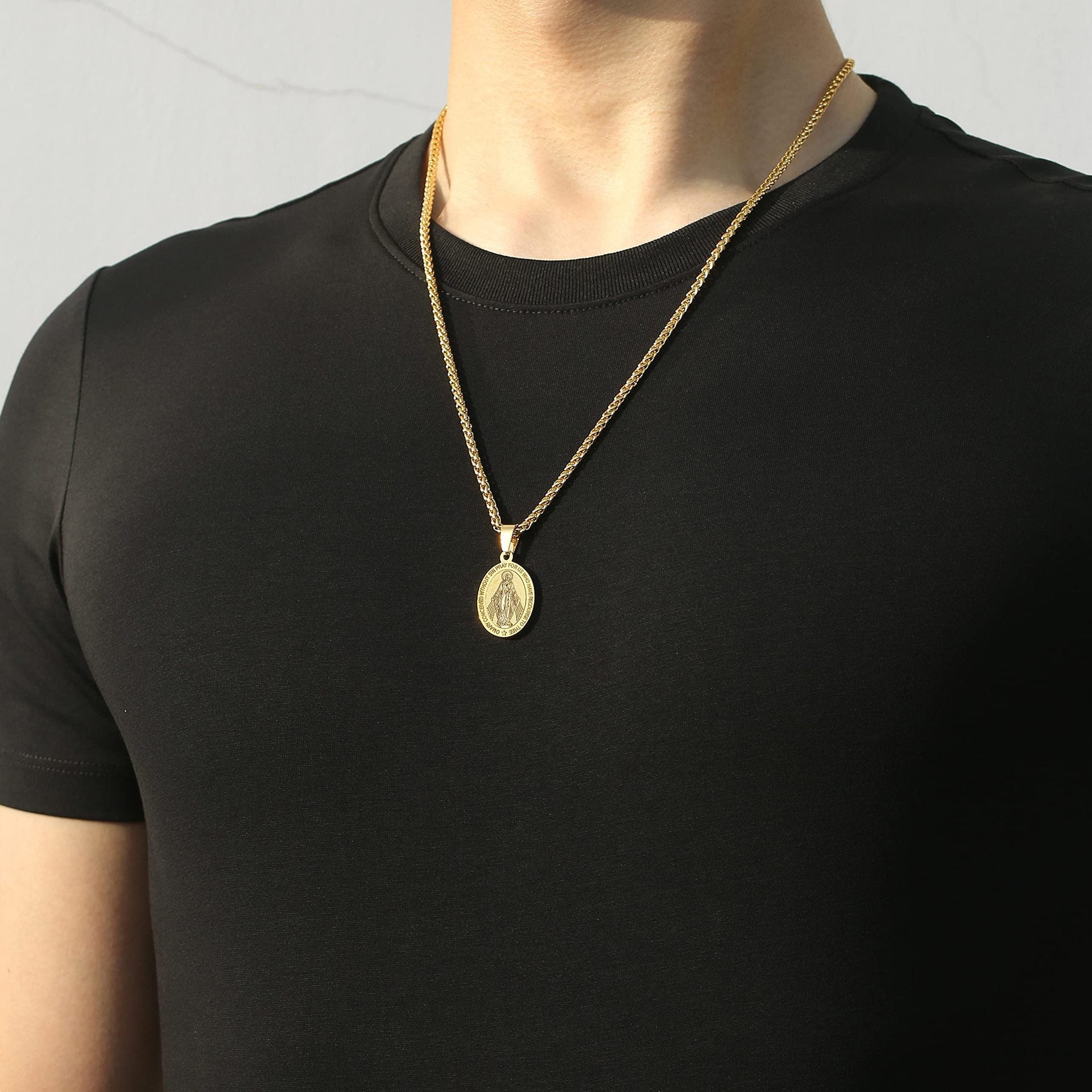 Wholesale Titanium Steel Virgin Mary Pendant Necklace Men' s Pendant Hip Hop Accessories