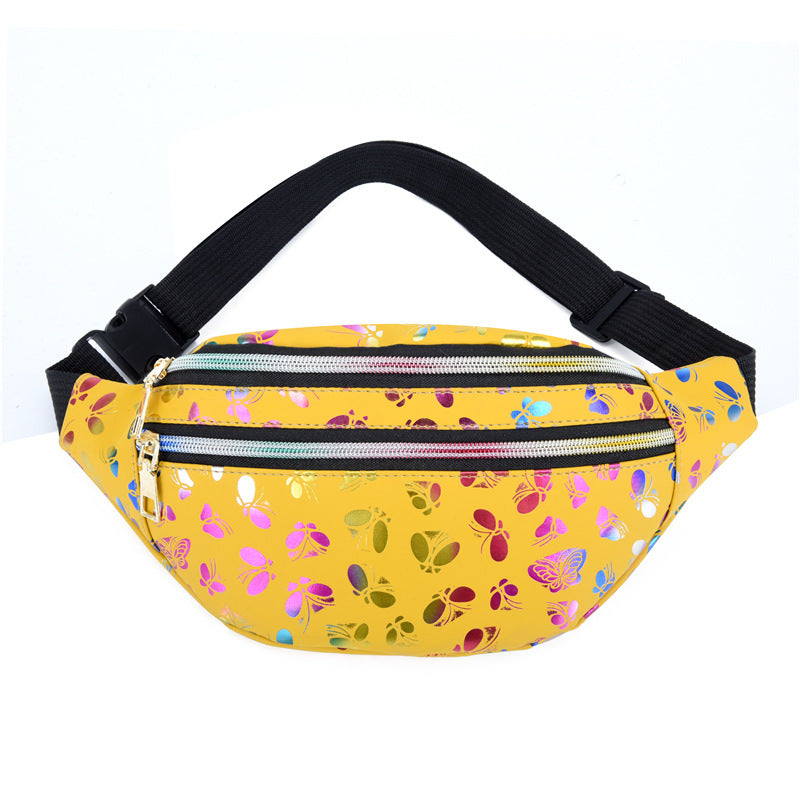 Wholesale Double Zipper PU Waist Bag Colorful Butterfly Print Chest Bag Crossbody Bag
