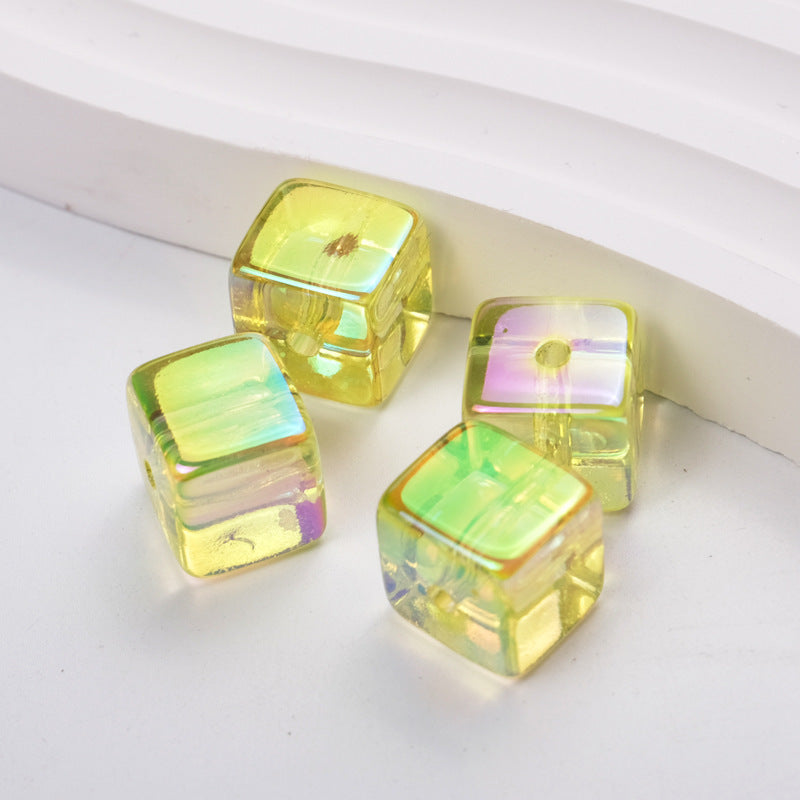 Wholesale 100PCS/PACK transparent color plated uv cube perforated acrylic Beads