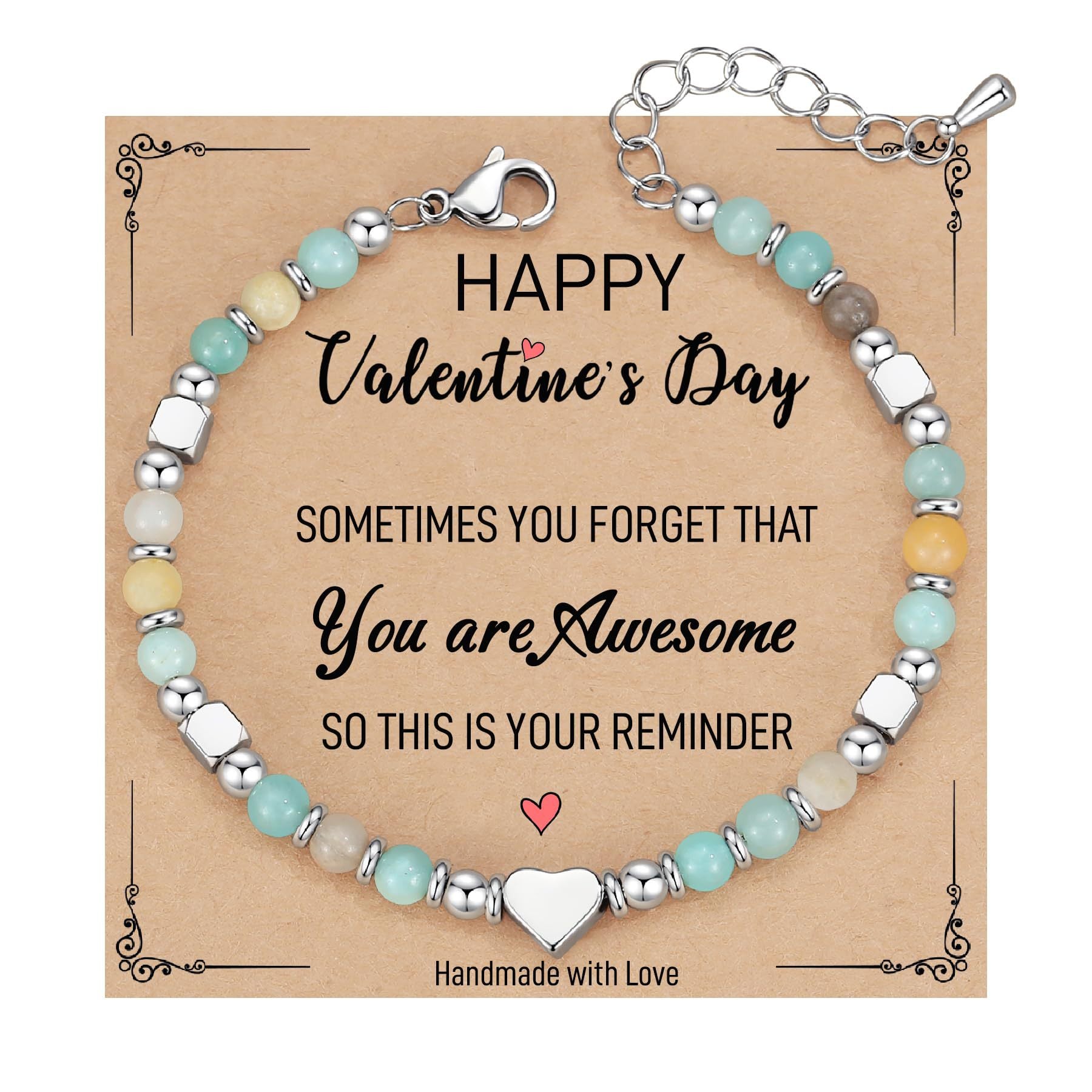 Wholesale  Natural Stone Crystal Peach Heart Colorfuled Beaded Stainless steel Bracelet