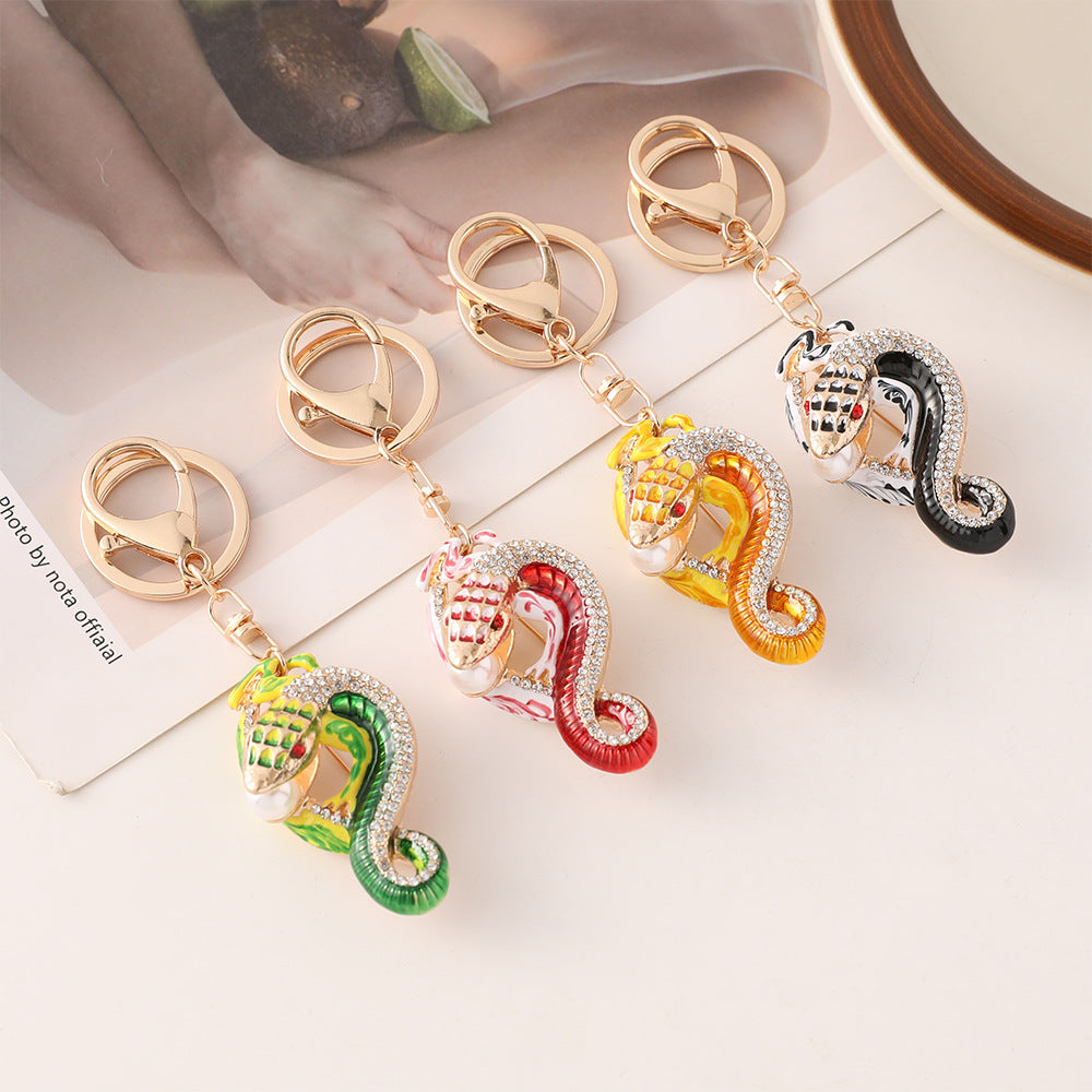 Wholesale New Creative Color Diamond-encrusted Zodiac Snake Car Keychain Zodiac Animal Bag Pendant Small Gift