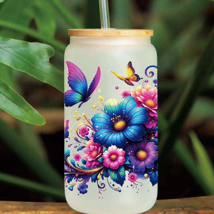 Wholesale Flower Butterfly Cat 16oz Cup UV DTF Wraps