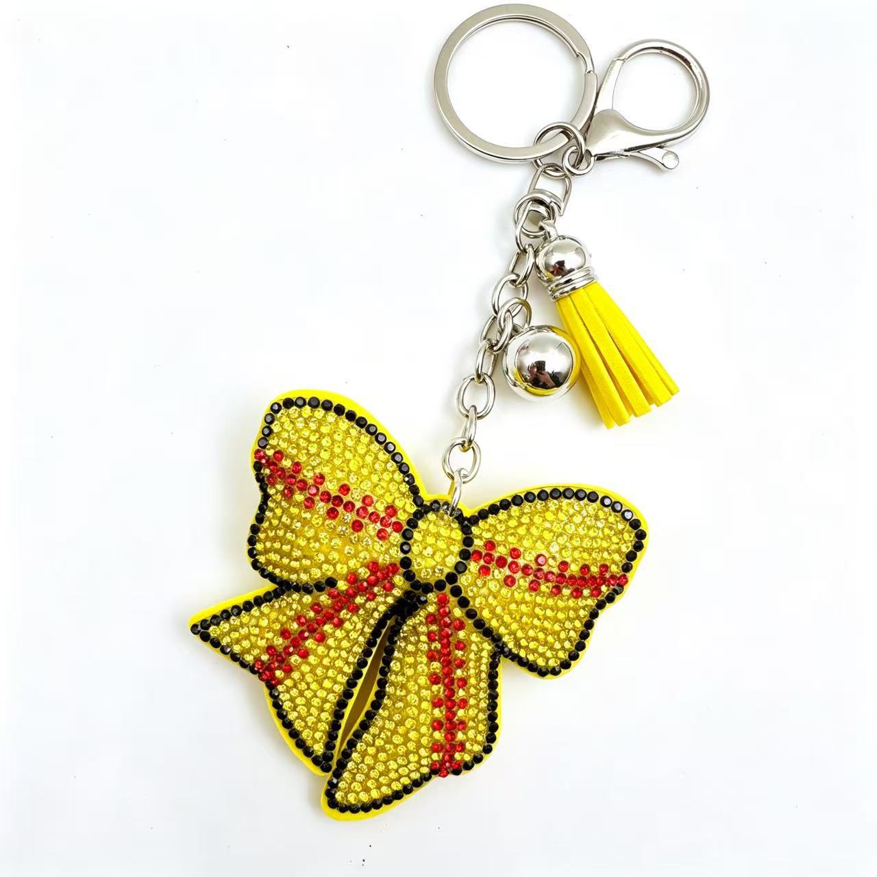 Wholesale Rhinestone Bow Keychain Korean Velvet Baseball Football Pendant Alloy Metal White Wedding Gift And Boutique Resale