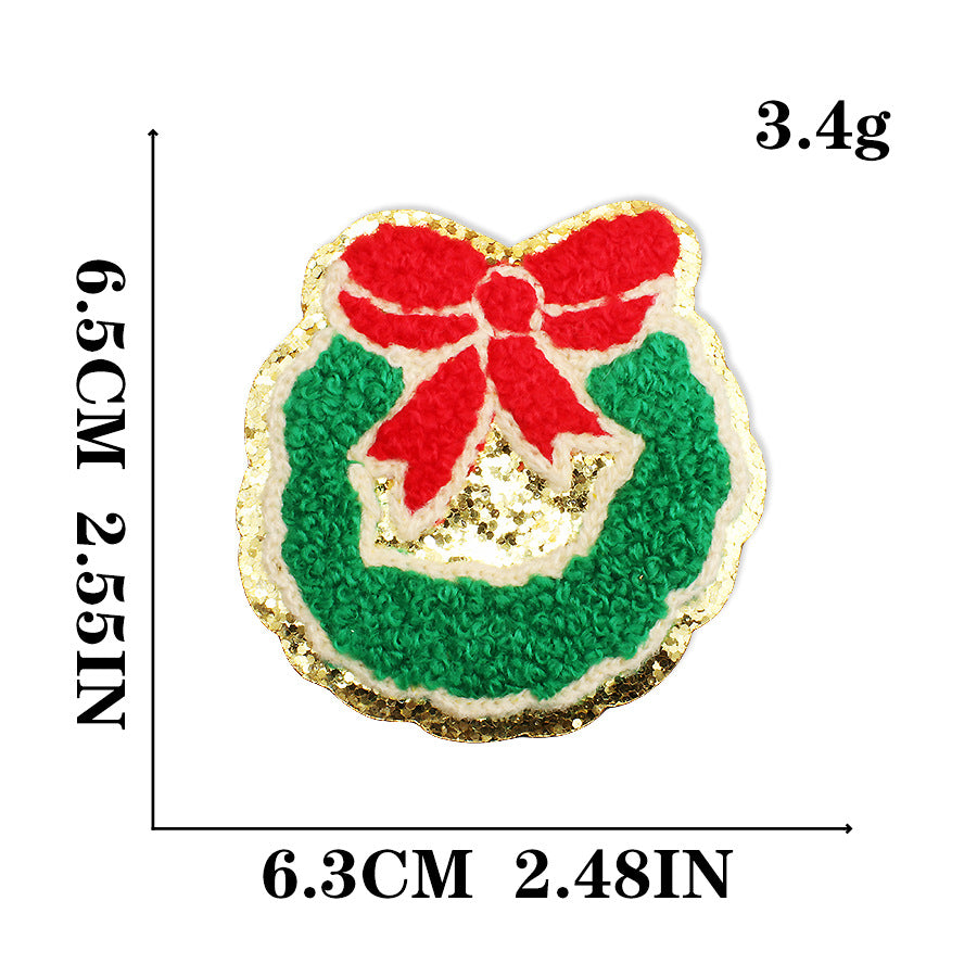 Wholesale Christmas Snowman Embroidered Chenille Sew On Patches Gold Trim For Clothing DIY Craft Supply