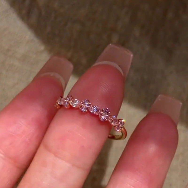 Wholesale Rose Gold Pink Diamond Ring Sparkling Diamond Index Finger Ring
