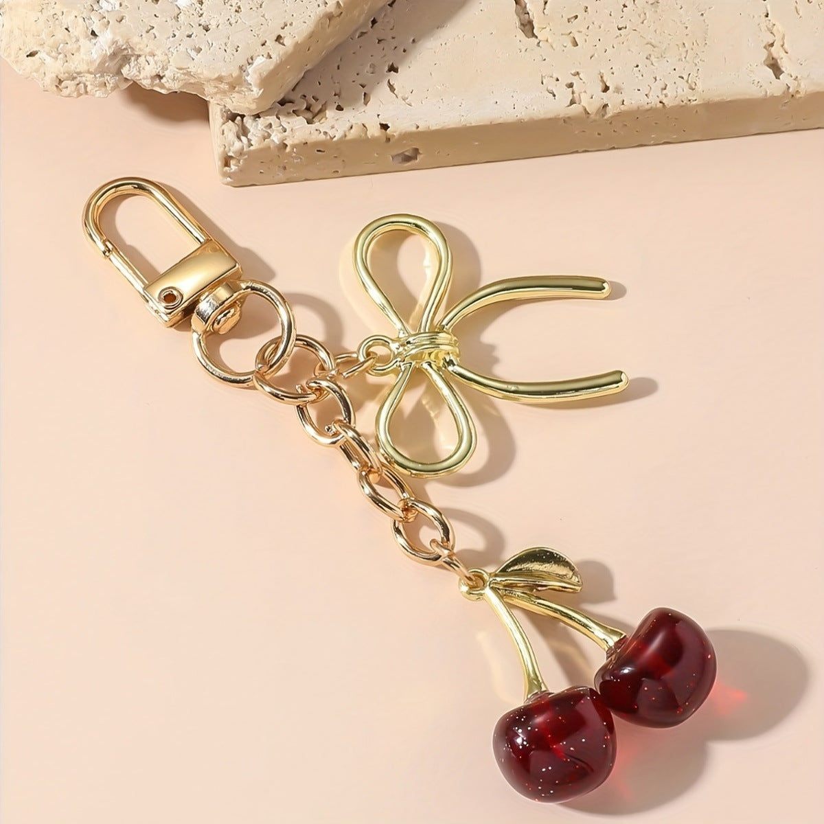Wholesale Simulation crystal cherry bow keychain