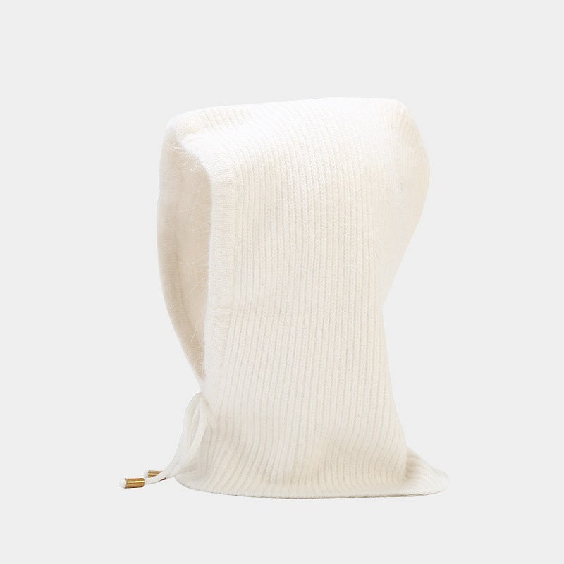 Wholesale 2023 Winter Rabbit Fur Warm Neck Protector Hooded Integrated Knitted Hat Woolen Hat