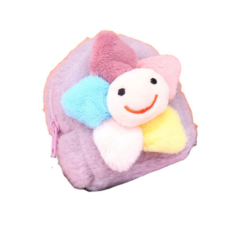 Wholesale New Solid Color Smiley Face Cartoon Plush Flower Coin Purse