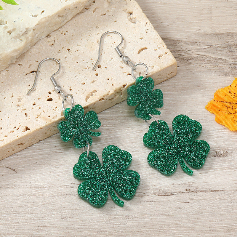 Wholesale St.Patrick's Day clover love flow sequins horseshoe hollow Carnival earrings