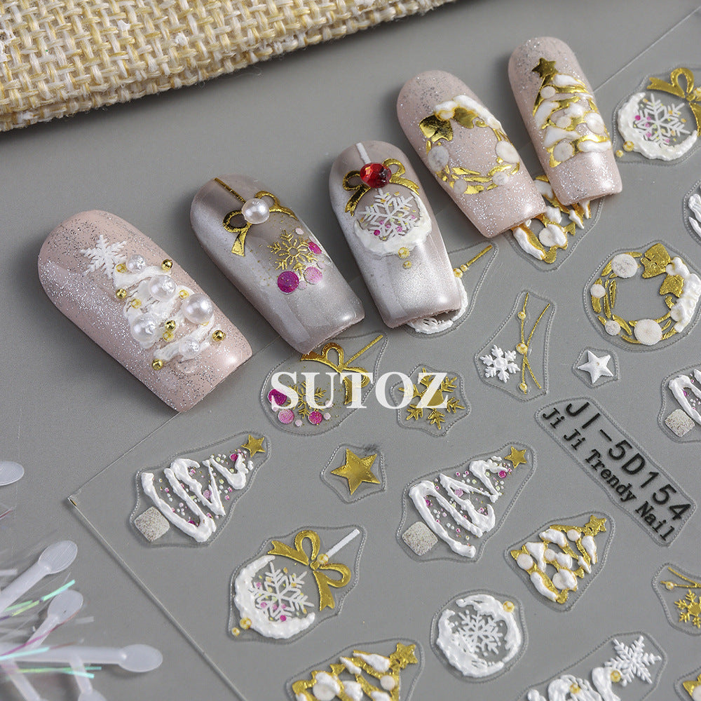 Wholesale 3pcs/pack Christmas 5D nail art embossed adhesive stickers