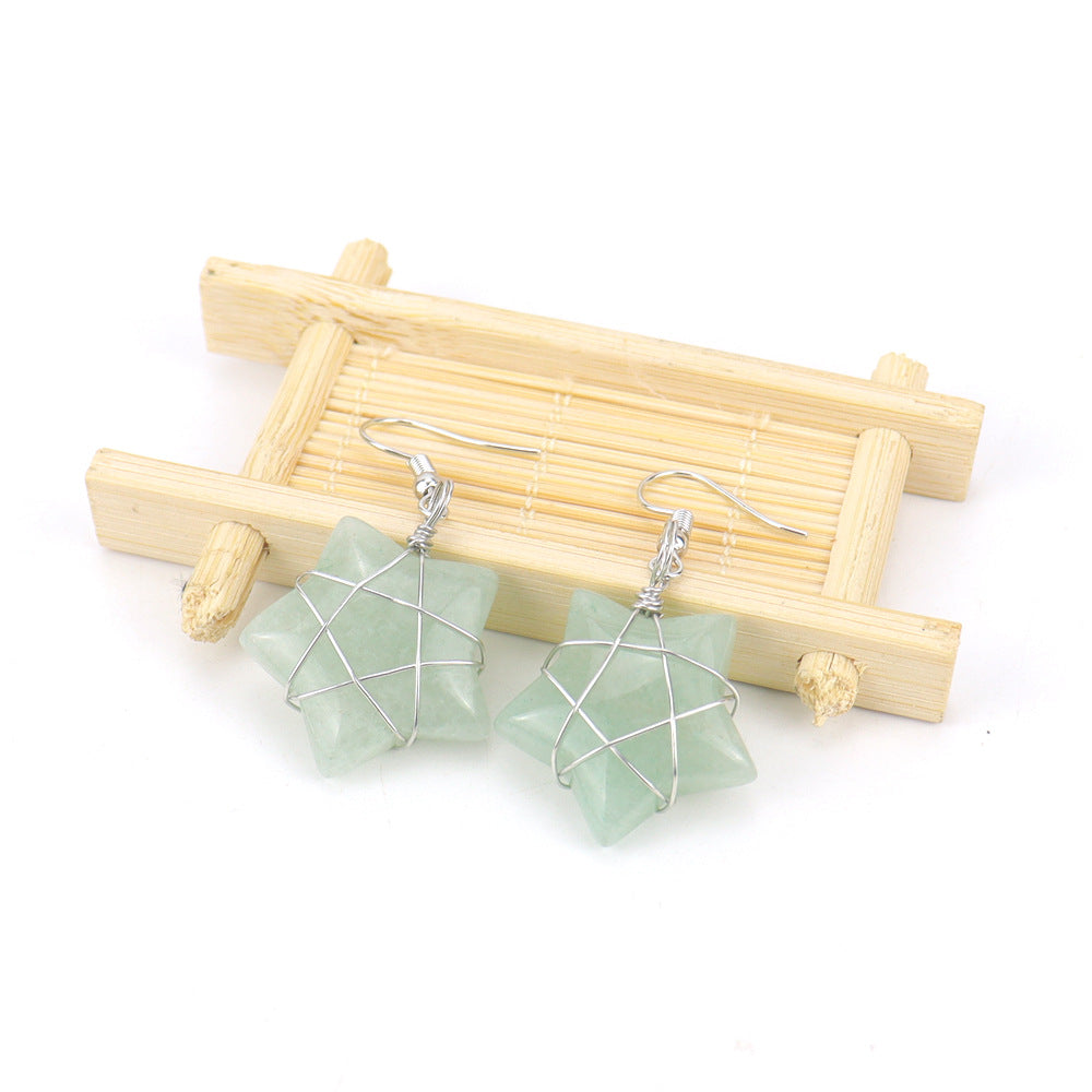 Wholesale Hand-wound Natural Crushed Stone Crystal Tiger Stone Pentagram Earrings